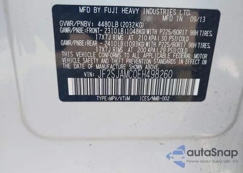 2014 Subaru Forester 2.5I Touring z USA, uszkodzony, nr VIN JF2SJAMC0EH498260